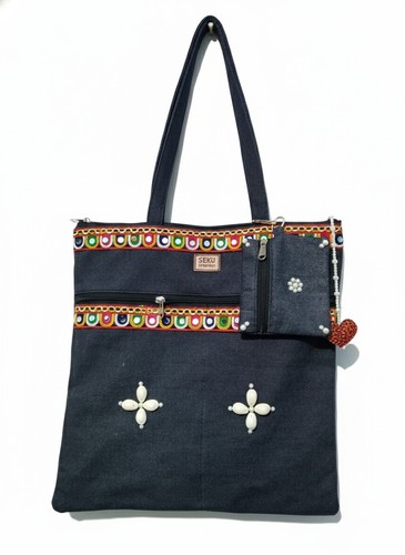 Indian denim patchwork tote - indian,