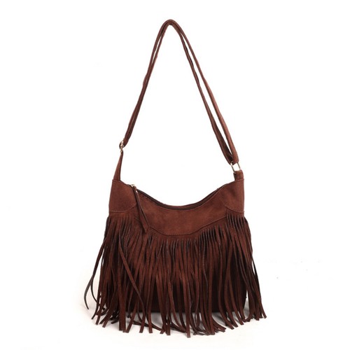 Fringe patchwork shoulder bag - fringe,